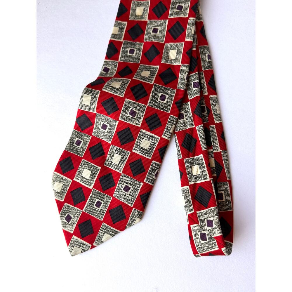 Vintage Michael Jacobs for Nordstrom Red Geometric Silk Tie Made in USA